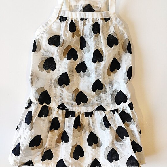 Black, White and Beige Dog Dress with Hearts, Size Small - Picture 2 of 6